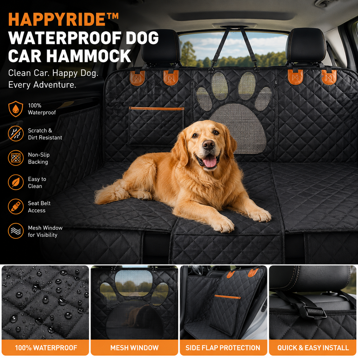 HappyRide™ Waterproof Dog Car Hammock